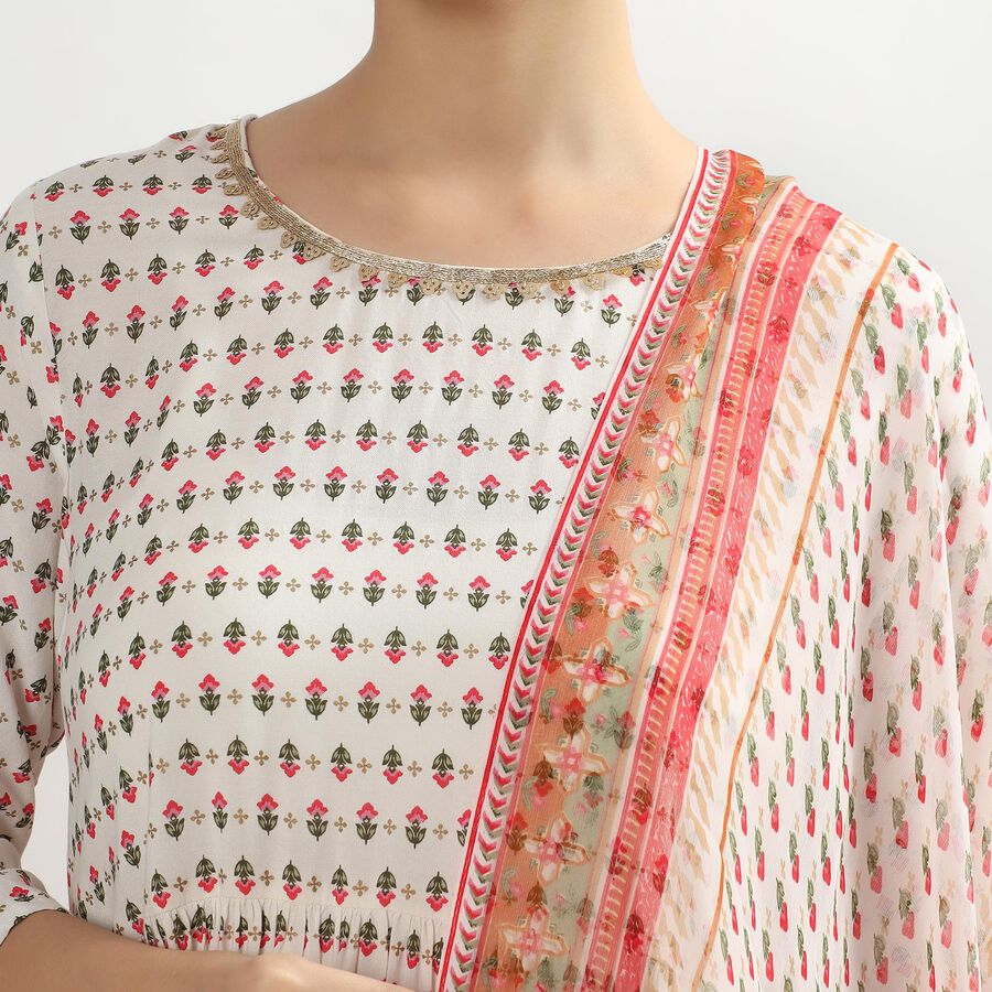 Women's White Floral Printed Ethnic Set, ऑफ व्हाइट, large image number null