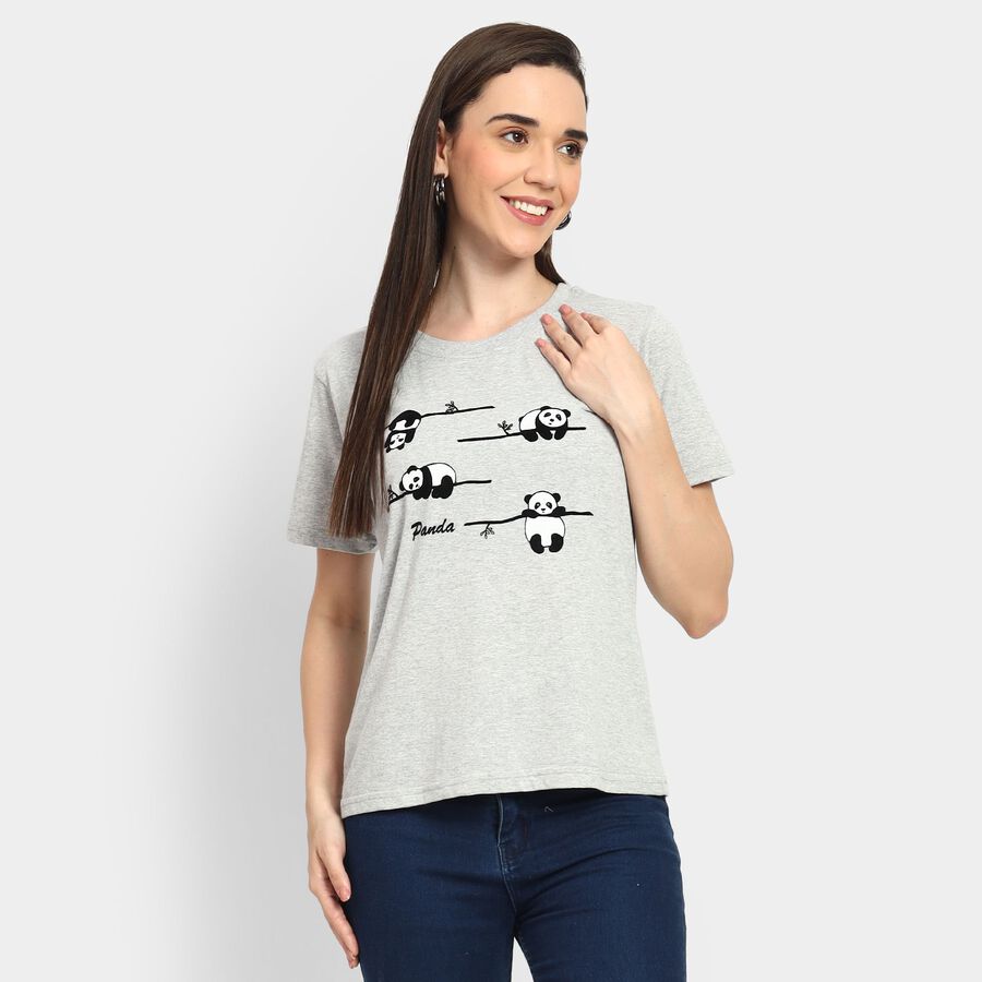 Ladies' Round Neck T-Shirt, Melange Light Grey, large image number null