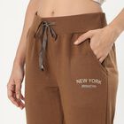 Women's Warm Mocha Brown Relaxed Fit Printed Track Pants, भूरा, small image number null