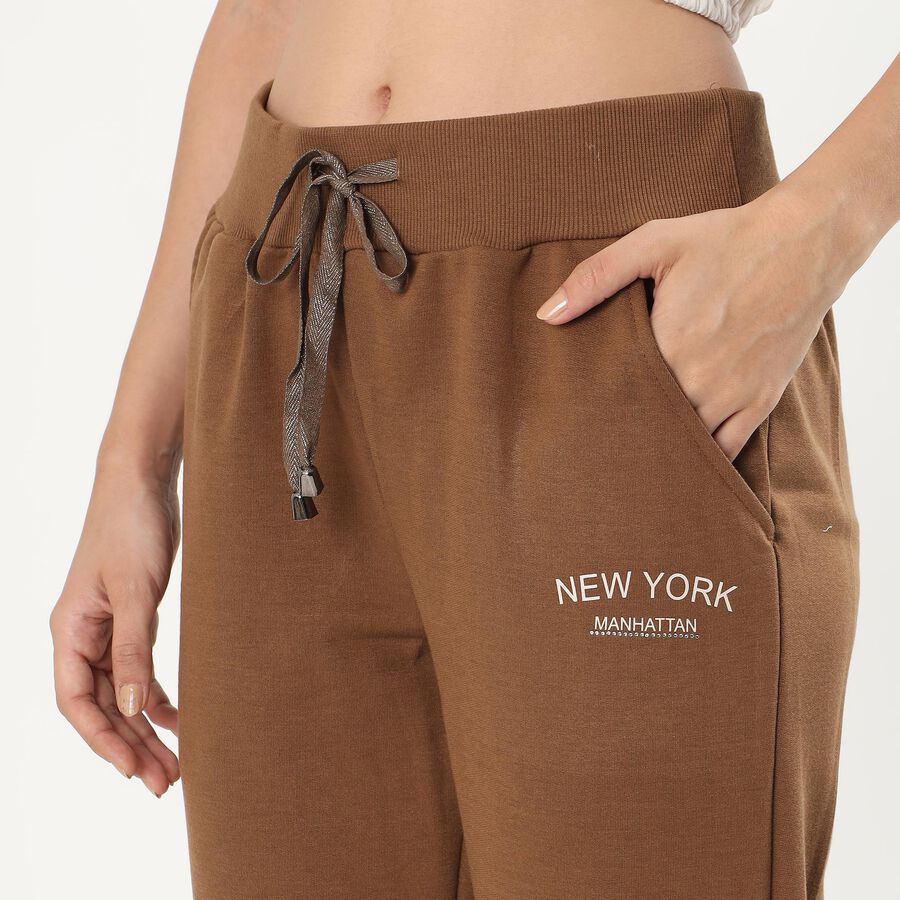 Women's Warm Mocha Brown Relaxed Fit Printed Track Pants, भूरा, large image number null