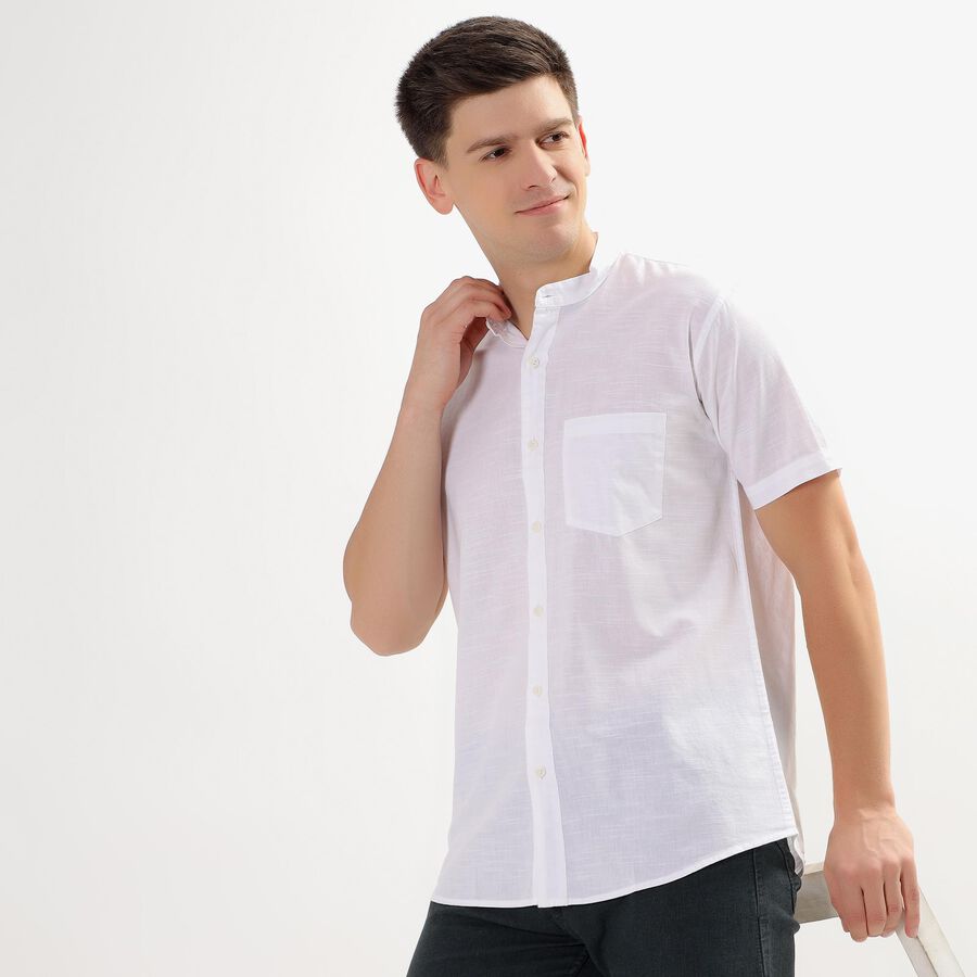 Men's Rich Eggshell White Cotton Regular Collar Casual Shirt, White, large image number null
