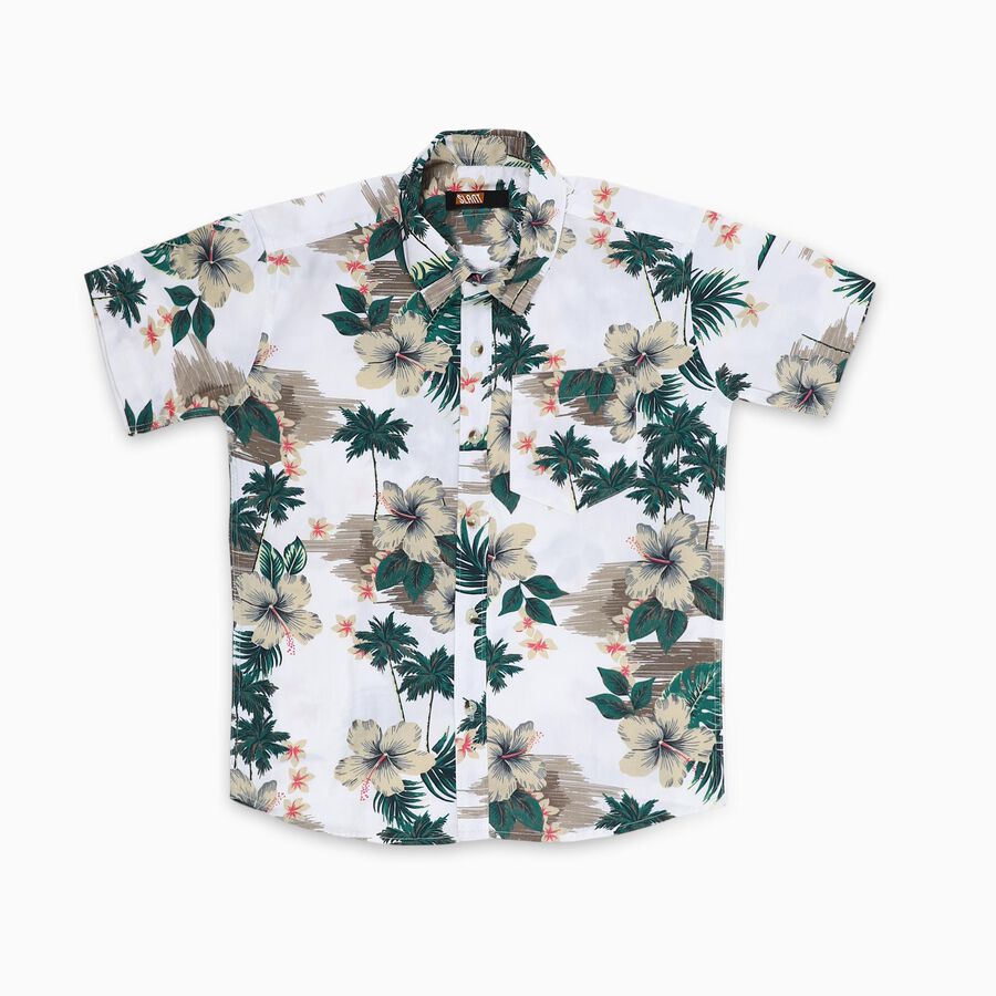 Boys White Cotton Half Sleeve Classic Casual Shirt, White, large image number null