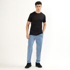 Men's Jet Black Crew Neck Athleisure T-Shirt, काला, small image number null