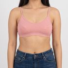 Women's Pink Cotton Blend Scoop Neck Bralette Bra, Light Pink, small