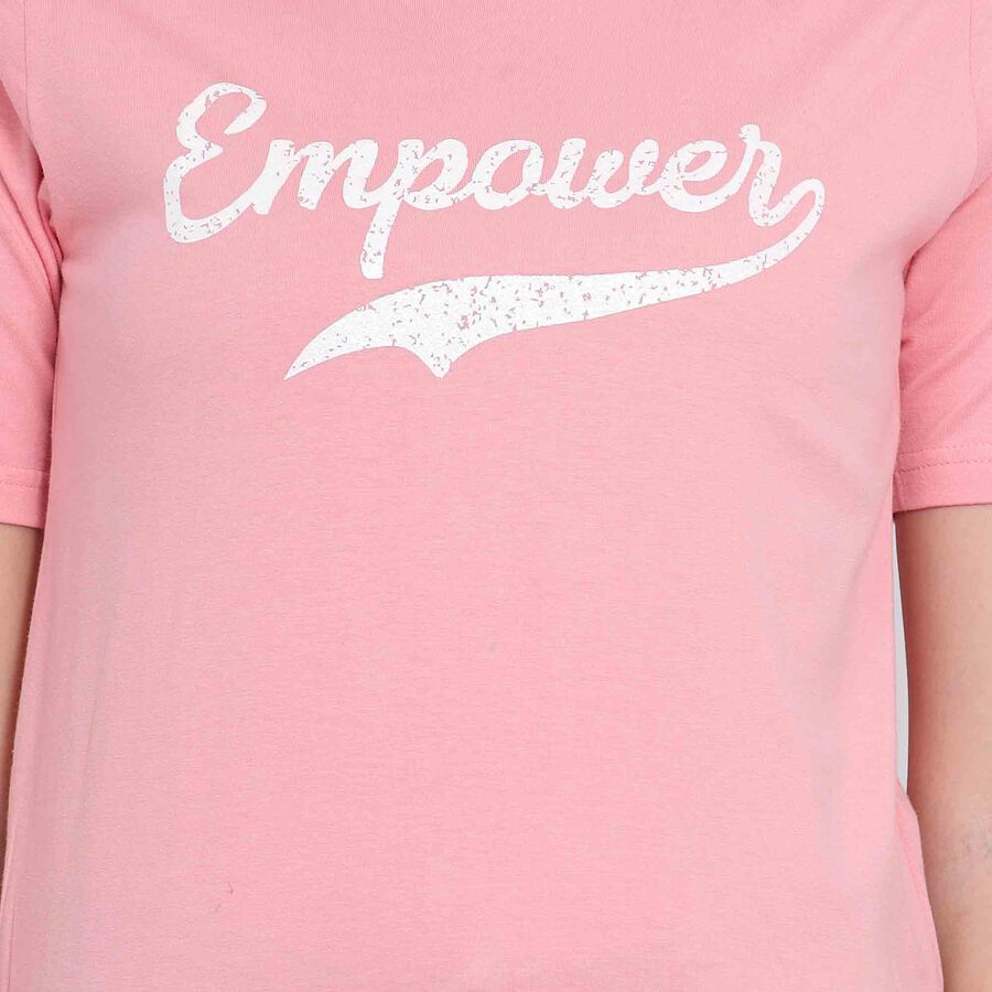 Cotton Round Neck T-Shirt, Pink, large image number null