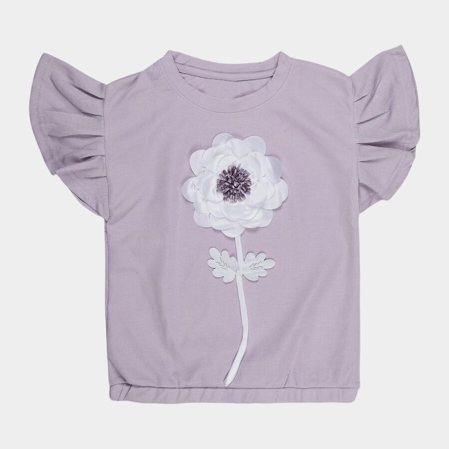 Girls Lilac Round Neck Casual T-Shirt, Lilac, large