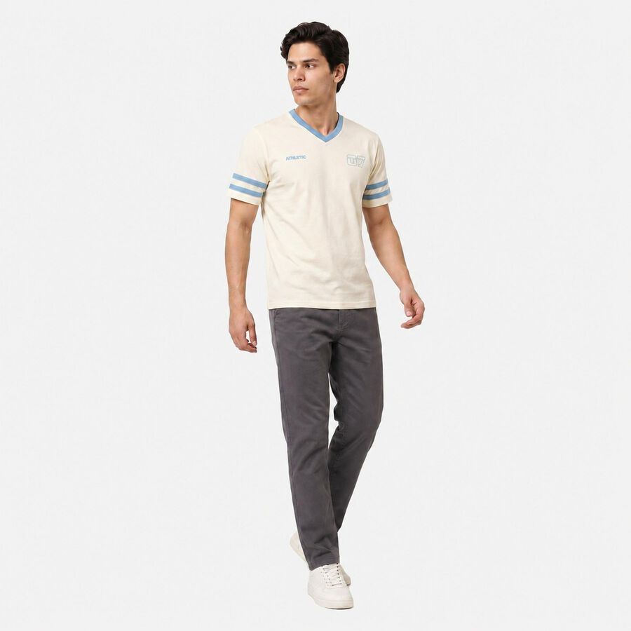 Men's Off White V-Neck Regular T-Shirt, Off White, large