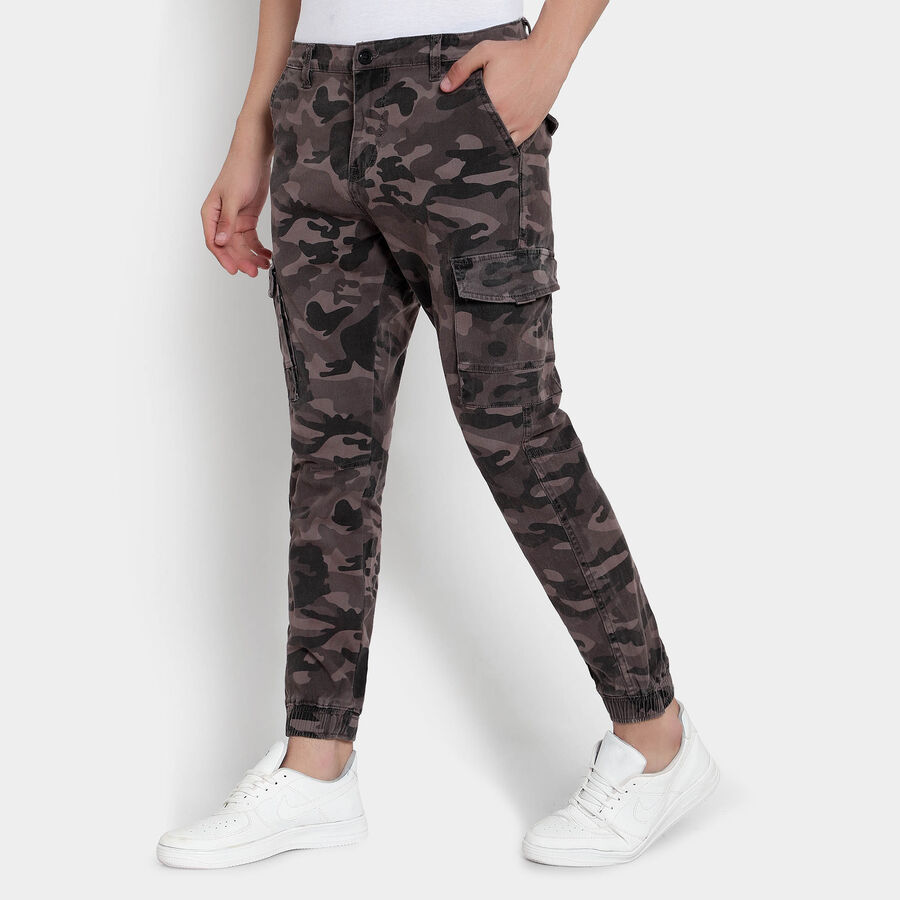 Printed Cargo Casual Trousers, Dark Grey, large image number null