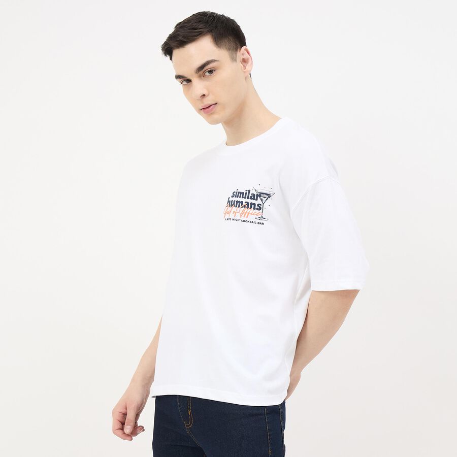 Men's Snow White Cotton Round Neck Minimalist T-Shirt, White, large