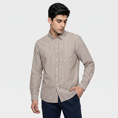 Men's Brown Cotton Striped Shirt