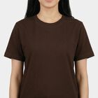 Women's Brown Cotton Round Neck Casual T-Shirt, Brown, small