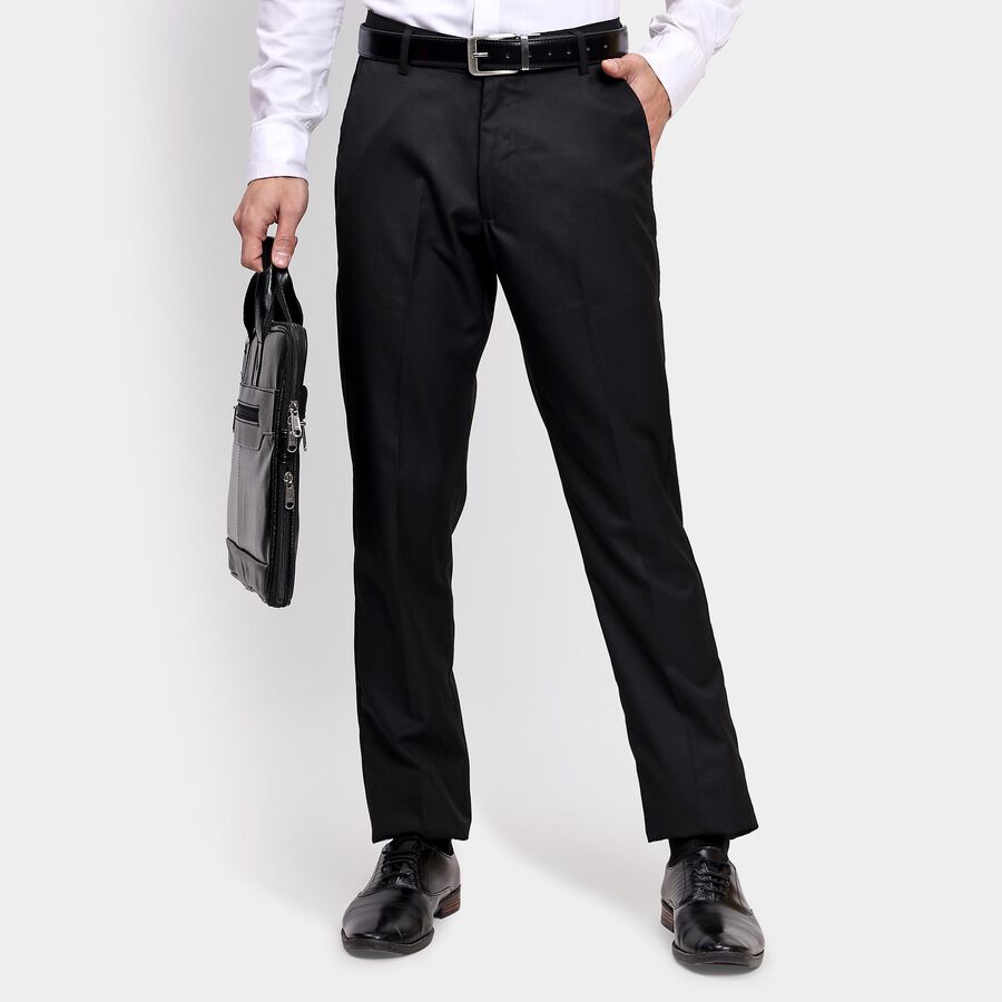 Men's Slim Fit Formal Trousers, काला, large image number null