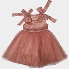 Girls' Pink Fit and Flare Bow Detail Party Wear Frock, Light Pink, small