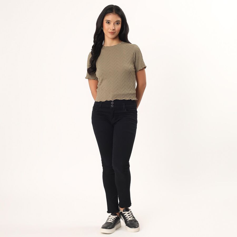 Women's Olive Round Neck Casual Top, Olive, large