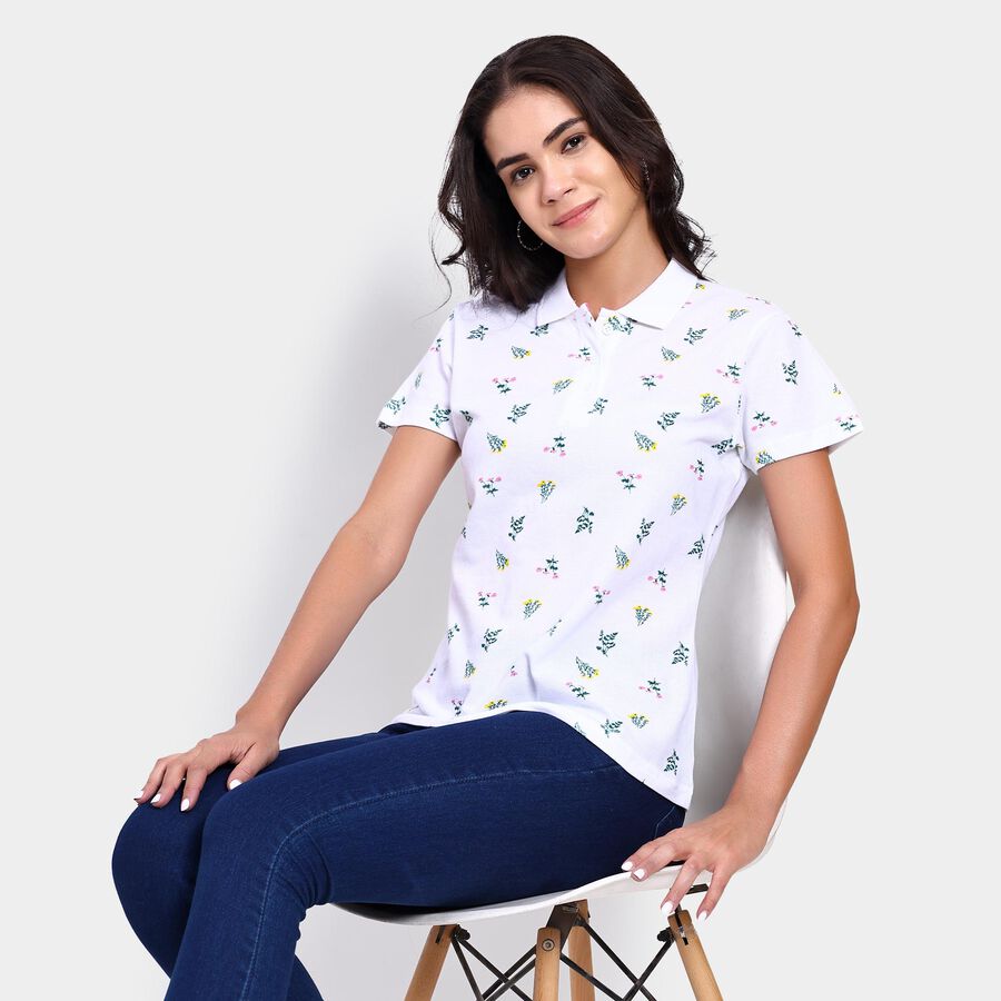 Ladies' 100% Cotton Polo T-Shirt , White, large image number null