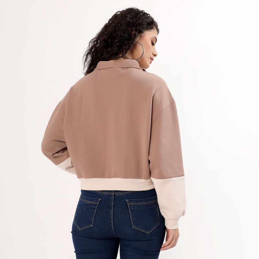 Women's Beige and Brown High Neck Casual Sweatshirt, भूरा, large image number null