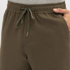 Men's Muted Olive Green Slim Fit Elastic Waist Casual Trousers, Olive, small image number null