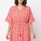 Women's Pink V-Neck Kaftan Nighty, Pink, small