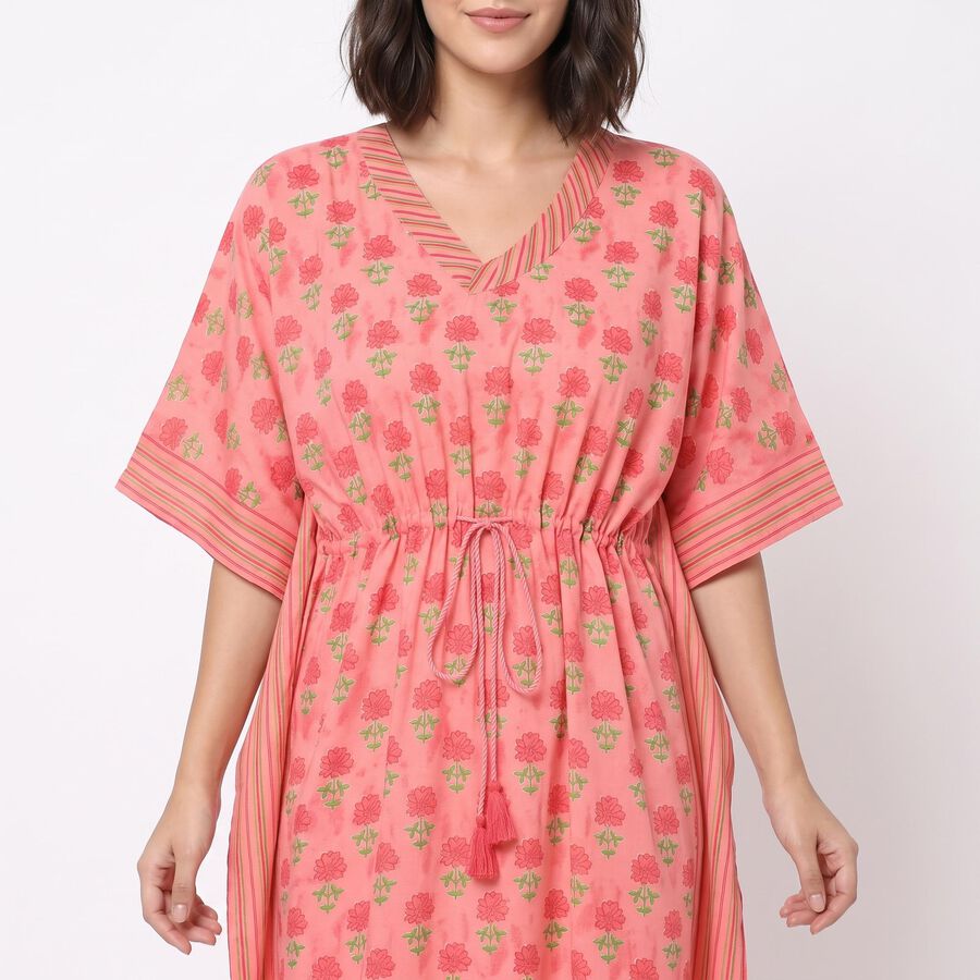 Women's Pink V-Neck Kaftan Nighty, Pink, large