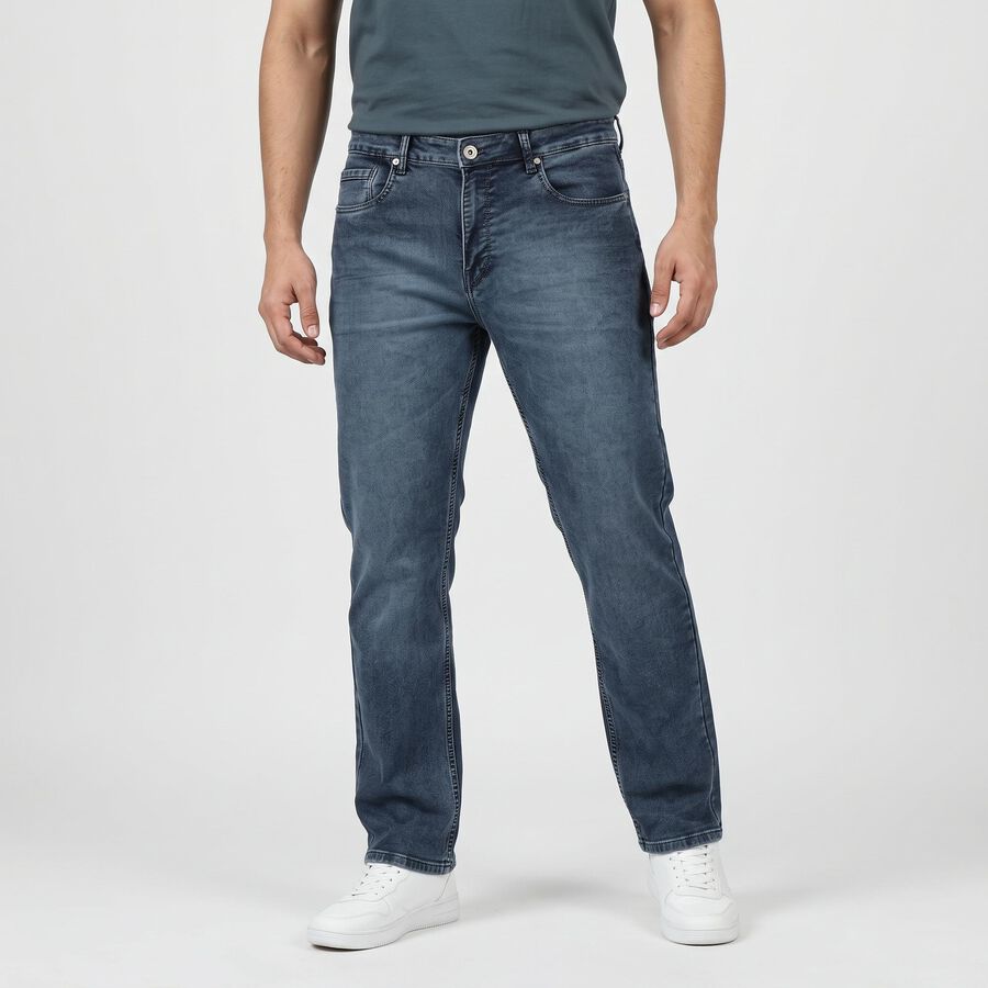 Men's Blue Slim Fit Faded Jeans, Mid Blue, large