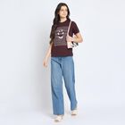 Ladies'  Stripes Round Neck T-Shirt, Brown, small