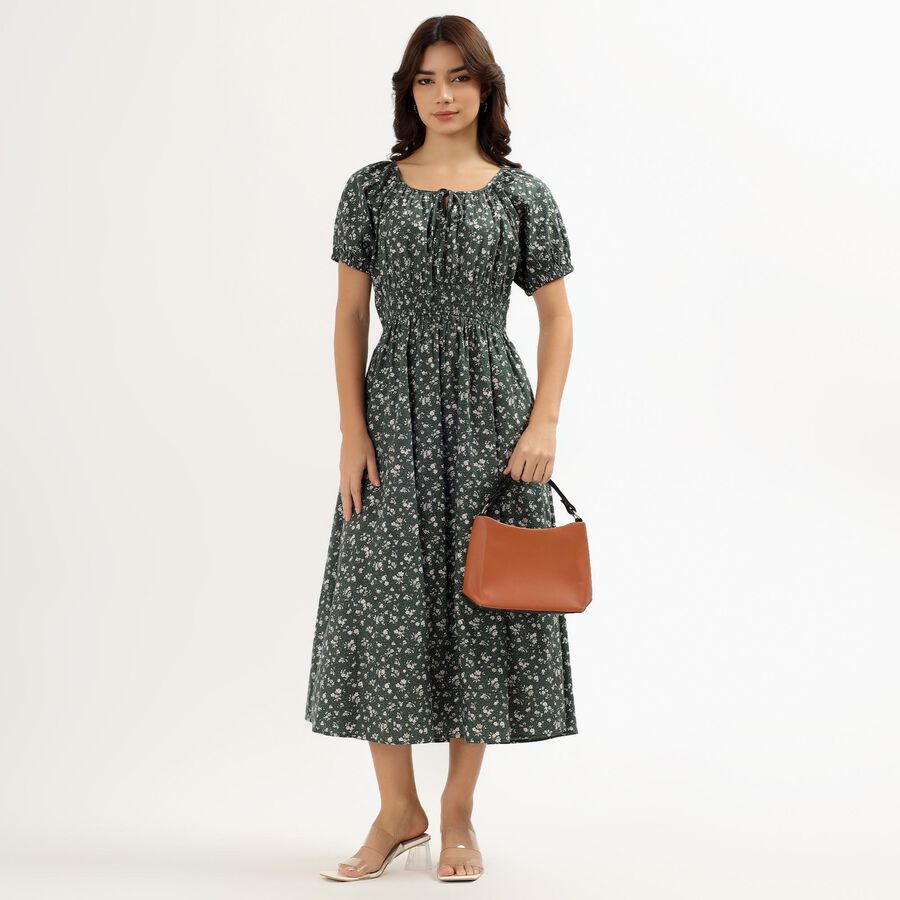 Ladies' 100% Cotton Empire Dress, गहरा हरा, large image number null