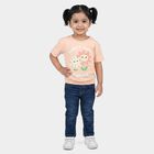 Girls Peach Cotton Round Neck Regular T-Shirt, Peach, small