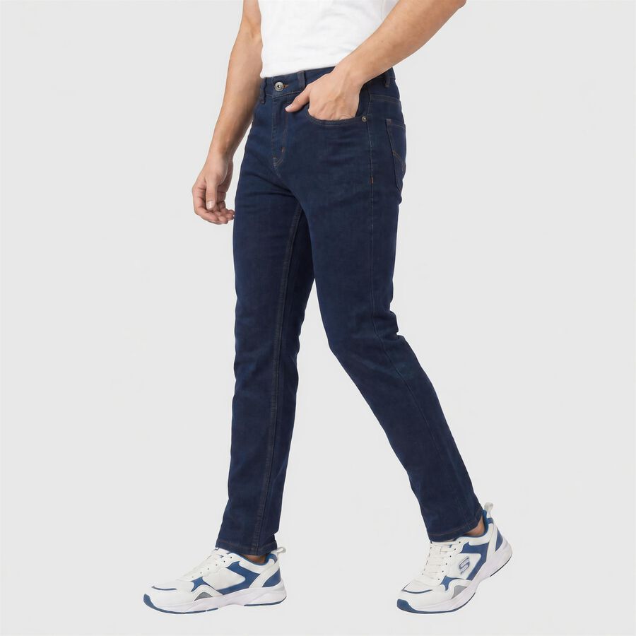 Men's Navy Blue Slim Fit Washed Jeans, गहरा नीला, large