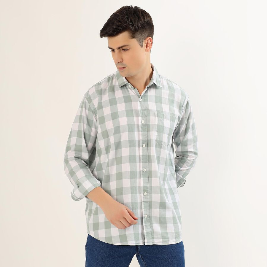 Men's Muted Sage Green Classic Casual Shirt, ओलिव, large