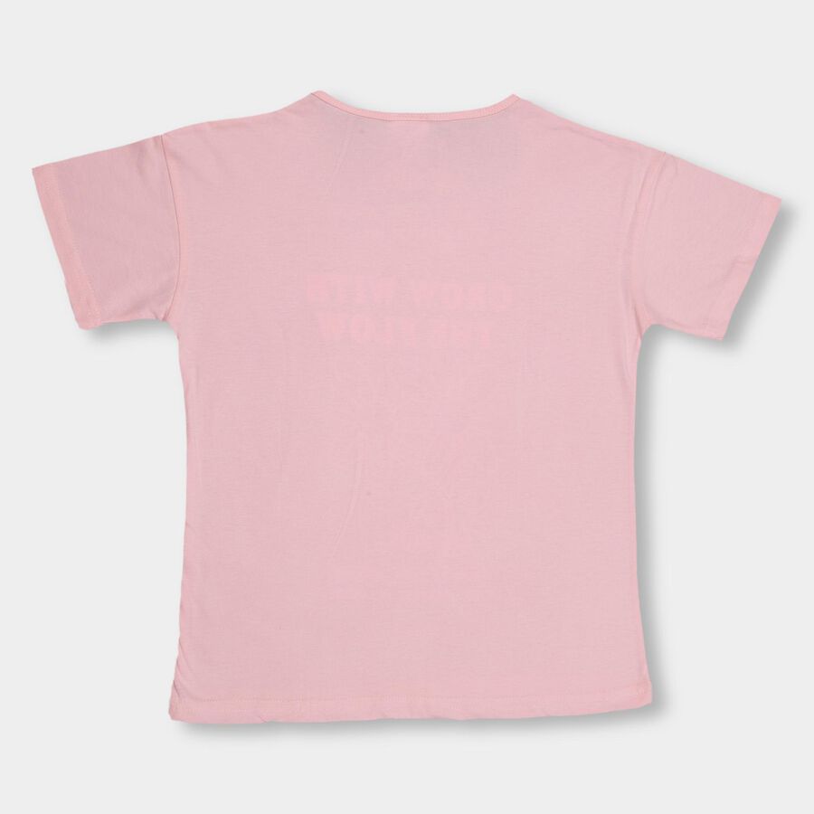 Girls' Light Pink Crew Neck Short Sleeve T-Shirt, हल्का गुलाबी, large image number null