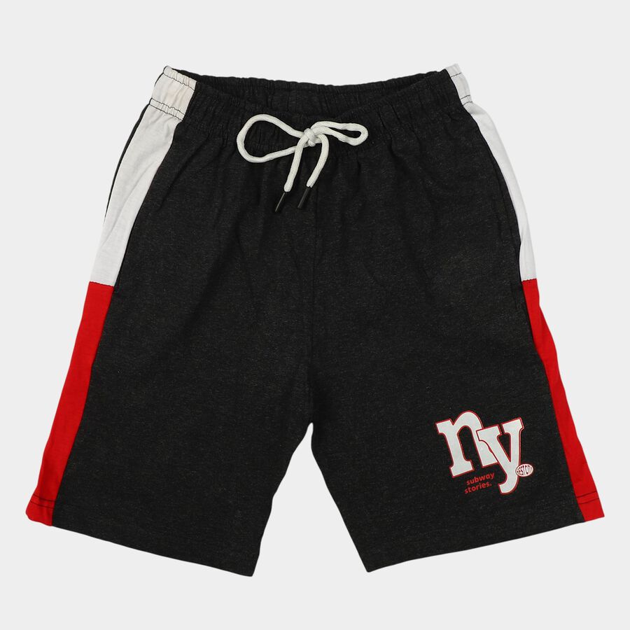 Boys' Black Regular Fit Athletic Bermuda Shorts, चारकोल, large
