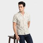 Men's Mint Green Floral Camp Collar Casual Shirt, Light Green, small