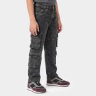 Boys' Dark Grey Cargo Fit Washed Jeans, Dark Grey, small