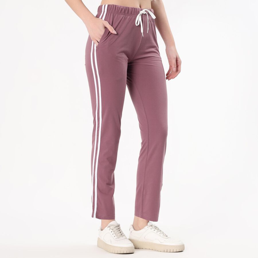 Women's Muted Mauve Straight-Leg Side-Striped Track Pants, बैंगनी, large