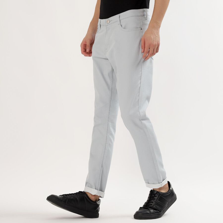 Men's Light Grey Slim Fit Flat-Front Casual Trousers, हल्का नीला, large image number null
