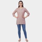 Women's Pink Notch Neck Floral Printed Kurti, हल्का गुलाबी, small