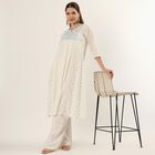 Women's White 100% Cotton Notch Neck Printed Kurta, Off White, small
