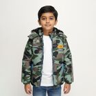 Boys' Green Hooded Casual Jacket, Dark Green, small image number null
