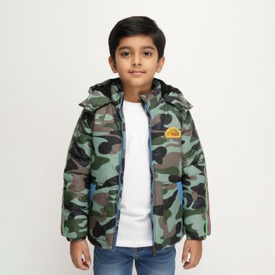Boys' Green Hooded Casual Jacket