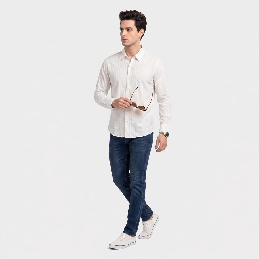 Men's White Striped Casual Shirt, Off White, large