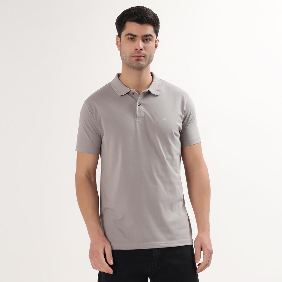 Men's Light Grey Polo Neck Casual T-Shirt, Light Grey, large