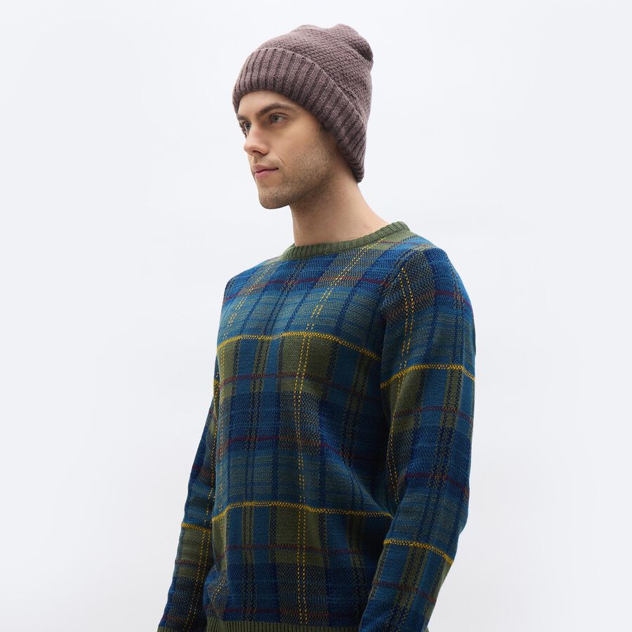 Men's Muted Brown Knitted Beanie Cap, भूरा, large