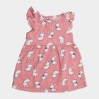 Infants' Pink Regular Fit Bunny Printed Ruffled Sleeve Frock, Light Pink, small