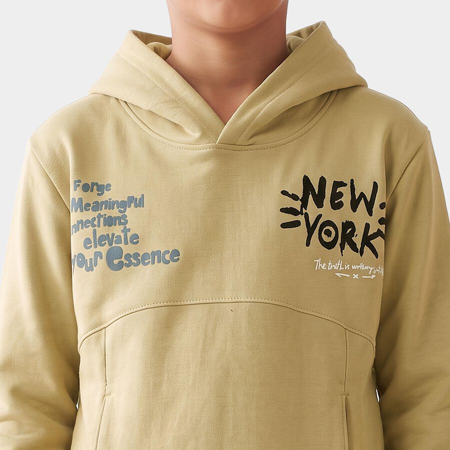 Boys' Olive Green Hoodie Neck Graphic Print Sweatshirt, ओलिव, large