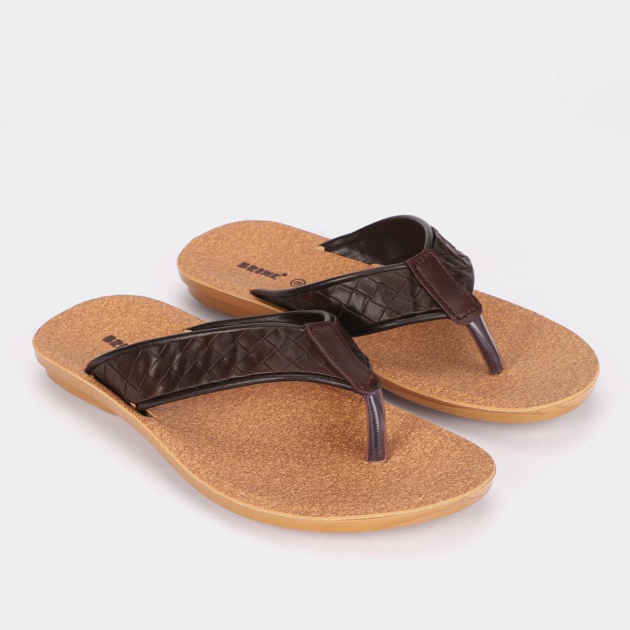Men's Tan PU Thong Slip-On Sandals, Tan, large