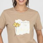 Women Beige Round Neck Regular T-Shirt, Beige, small