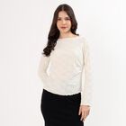 Women's Eggshell White Boat Neck Romantic Top, Off White, small