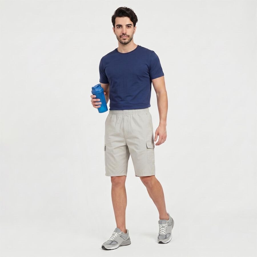 Men's Grey Regular Fit Solid Jamaican Shorts, हल्का ग्रे, large