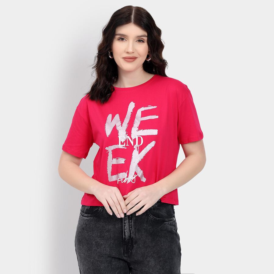 Ladies' 100% Cotton Crop  Top, गुलाबी, large