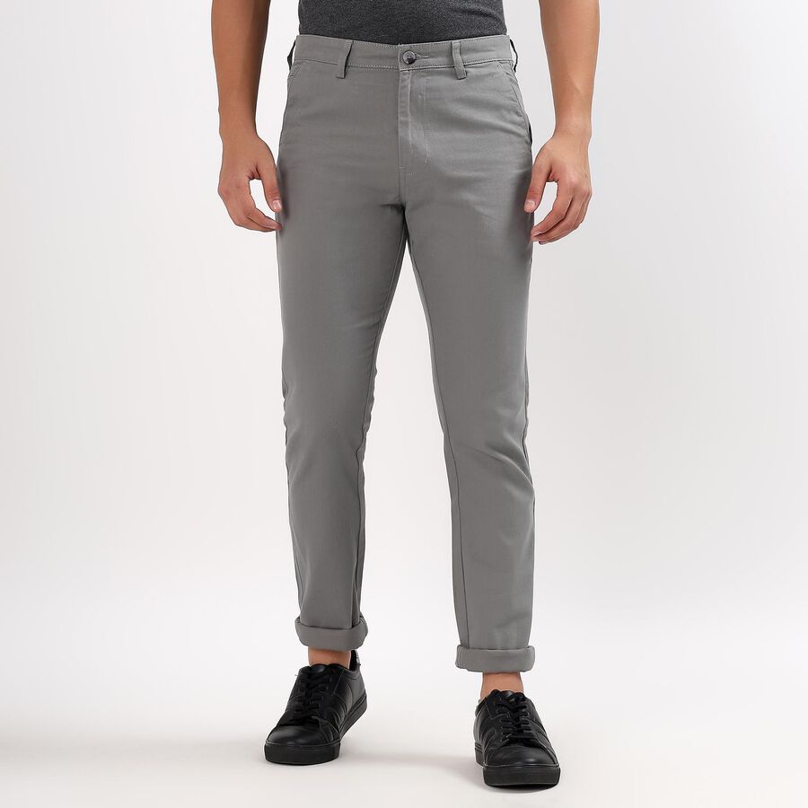 Men's 100% Cotton Slim Fit Casual Trousers, Light Grey, large image number null